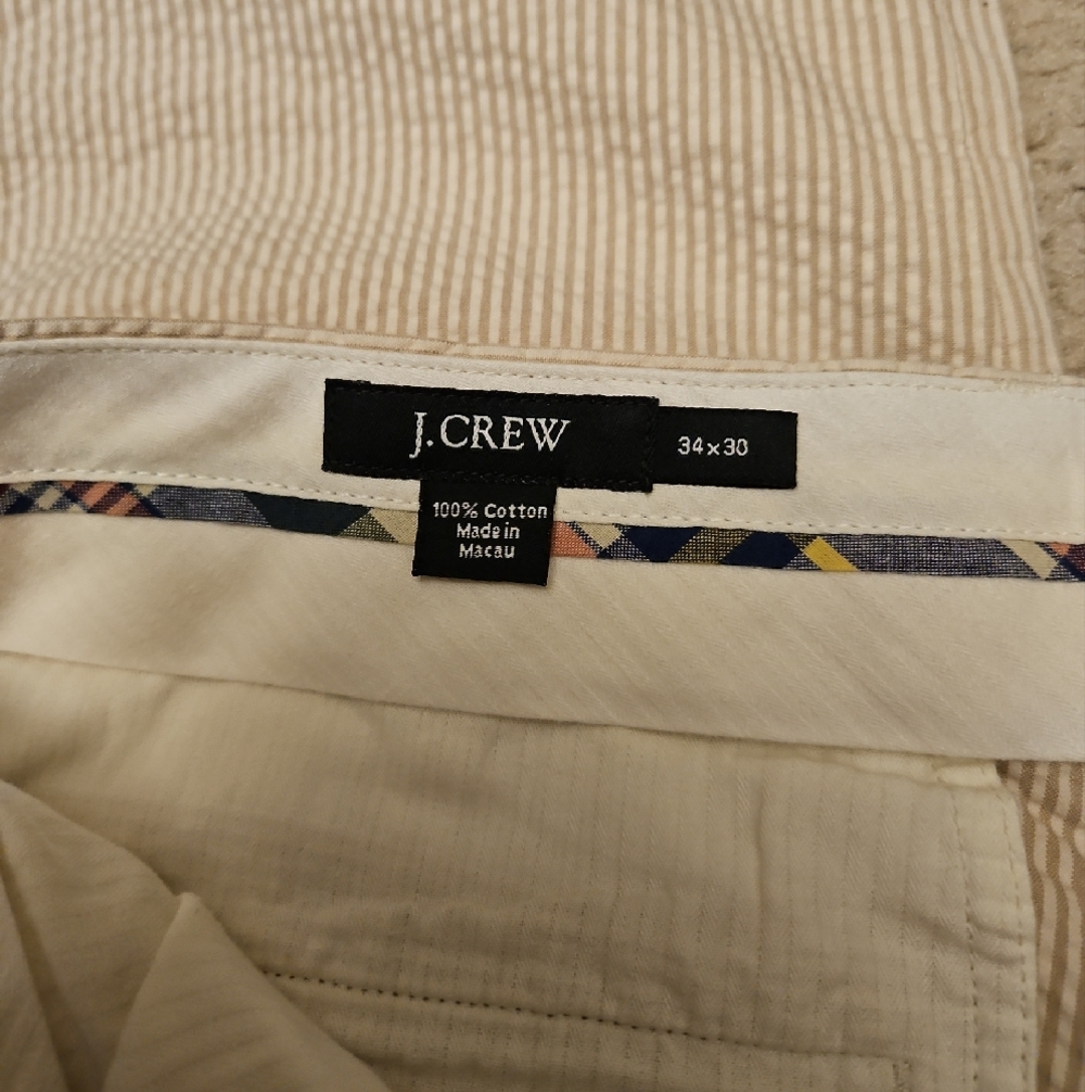 J. Crew Men's Seersucker Chinos | Cream and White Stripe | 34W × 29L - Picture 2 of 5